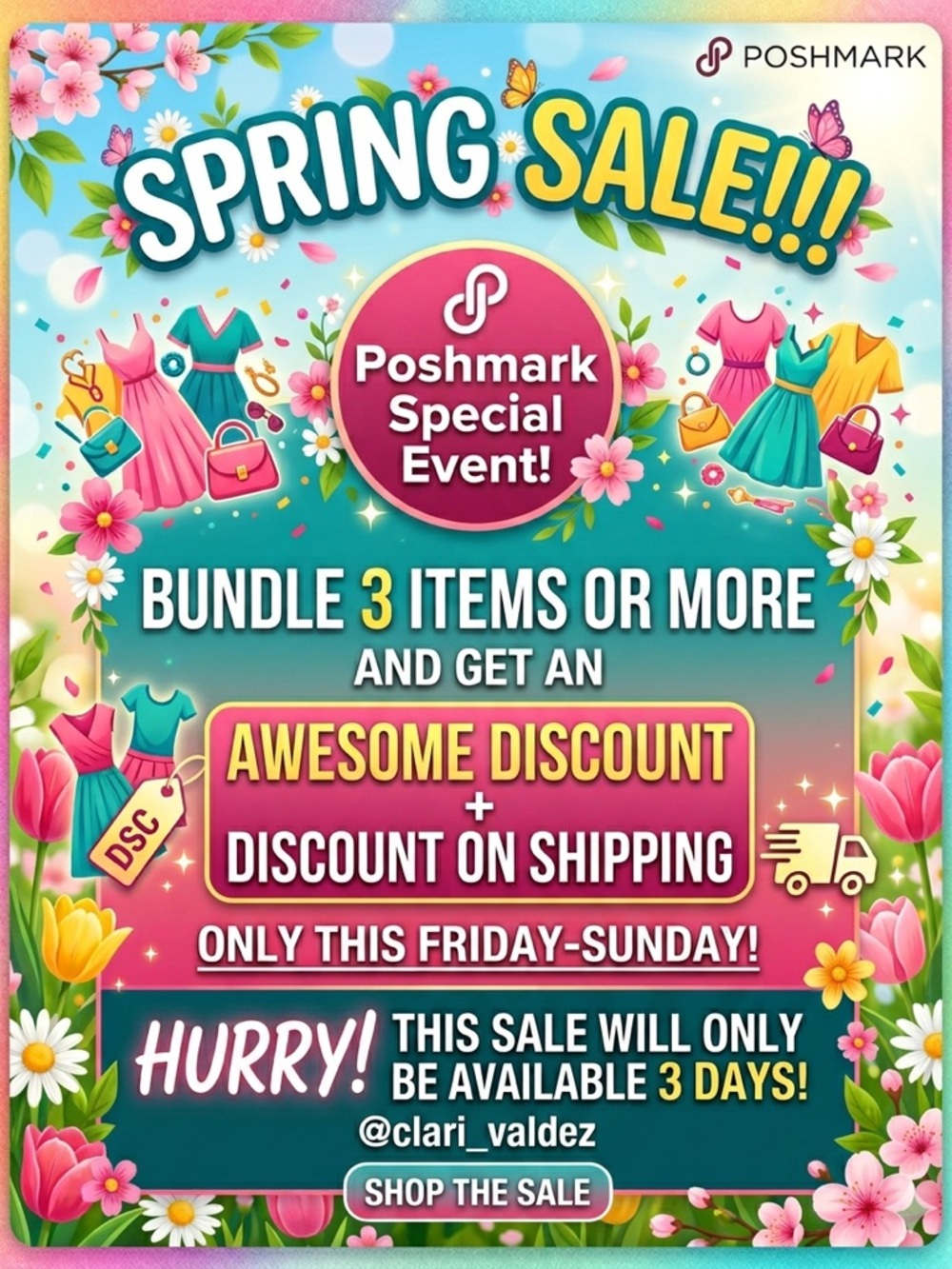 Spring Sale Poster - Teal & Pink Event Sign